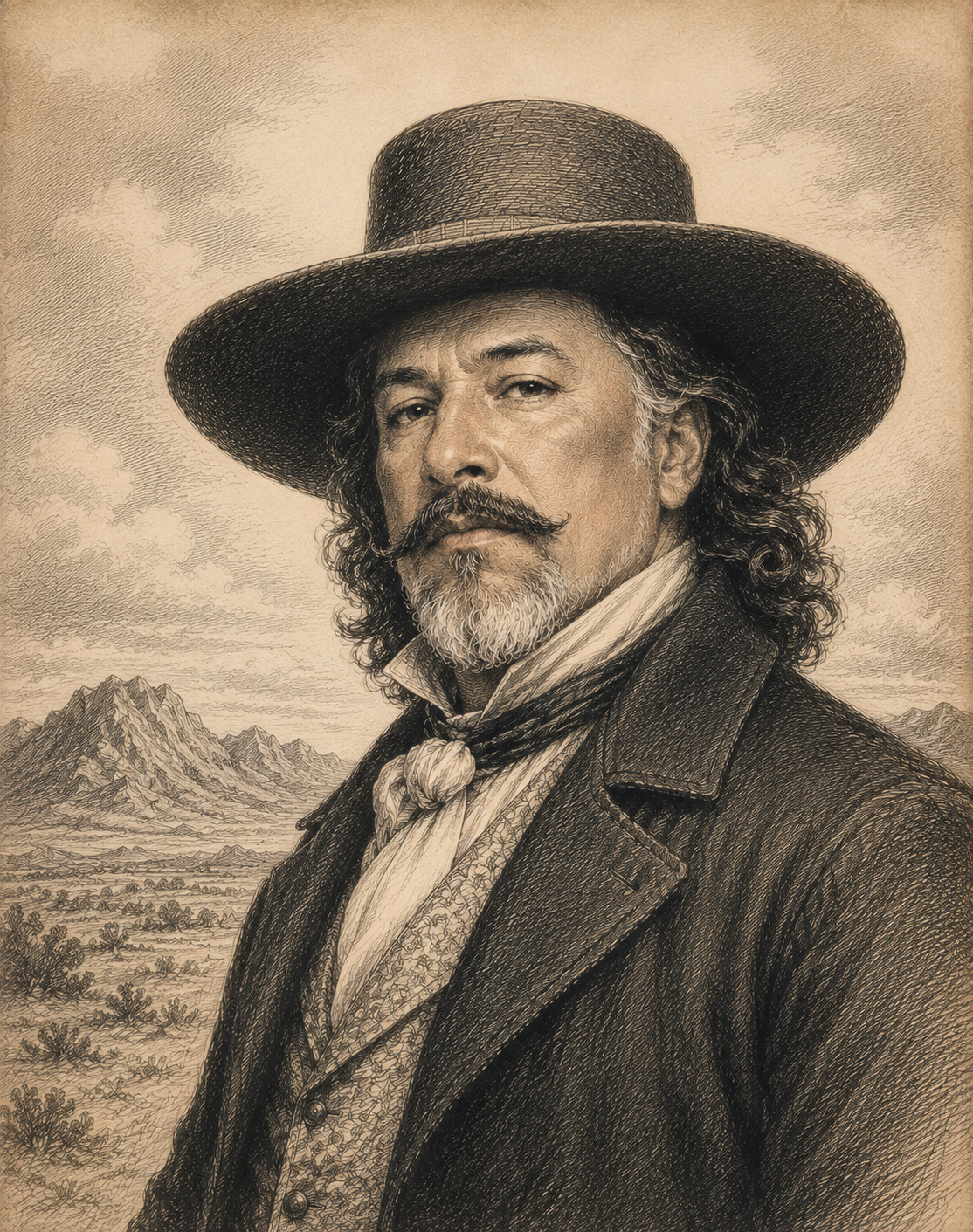 Engraved artistic reconstruction of Luis María Cabeza de Baca